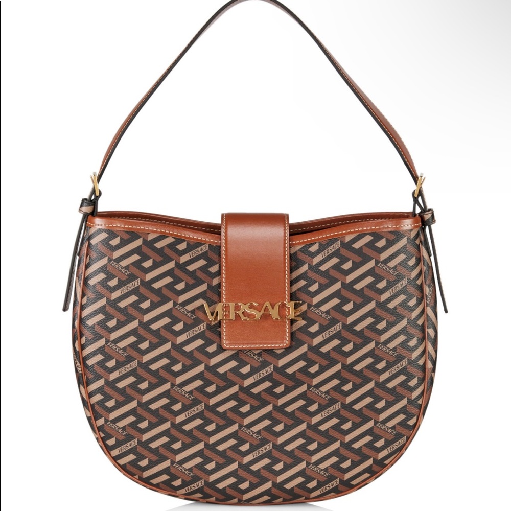 Versace Greca Monogram Coated Canvas Shoulder Bag